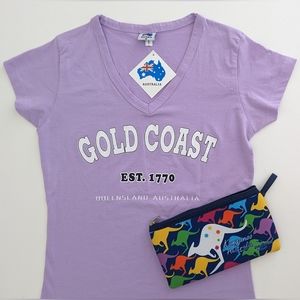 BUNDLE Australia Gold Coast Queensland T Shirt WOMEN'S XS & Kangaroo Pouch NEW